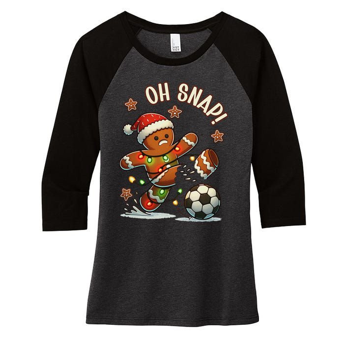 Oh Snap Gingerbreadman Christmas Soccer Women's Tri-Blend 3/4-Sleeve Raglan Shirt