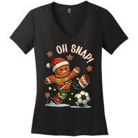 Oh Snap Gingerbreadman Christmas Soccer Women's V-Neck T-Shirt