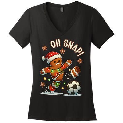 Oh Snap Gingerbreadman Christmas Soccer Women's V-Neck T-Shirt