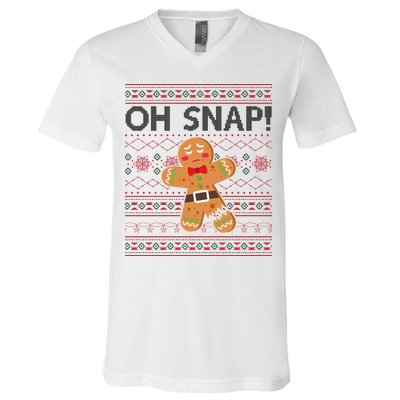 Oh Snap Gingerbread Ugly Christmas Funny V-Neck T-Shirt