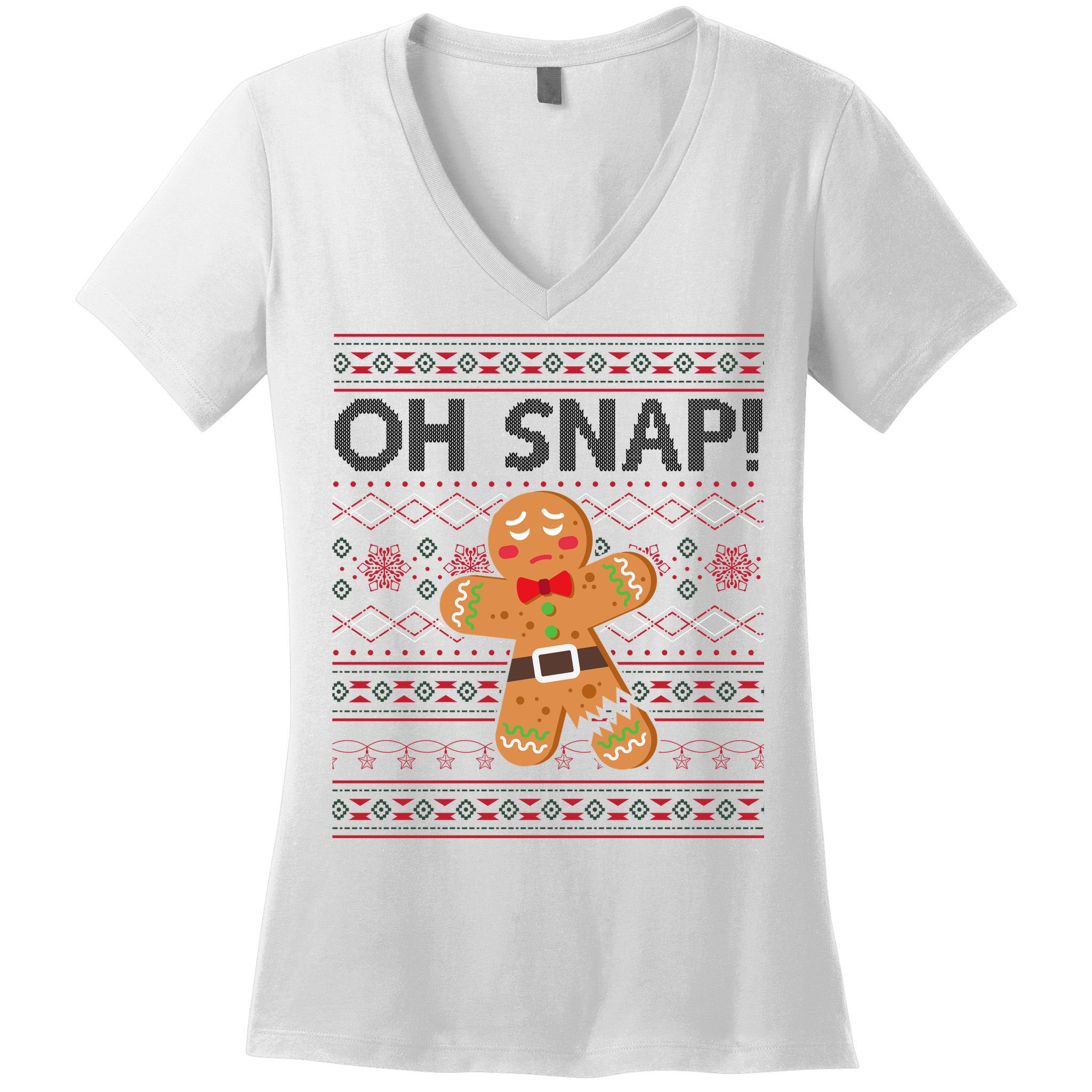 Oh Snap Gingerbread Ugly Christmas Funny Women's V-Neck T-Shirt