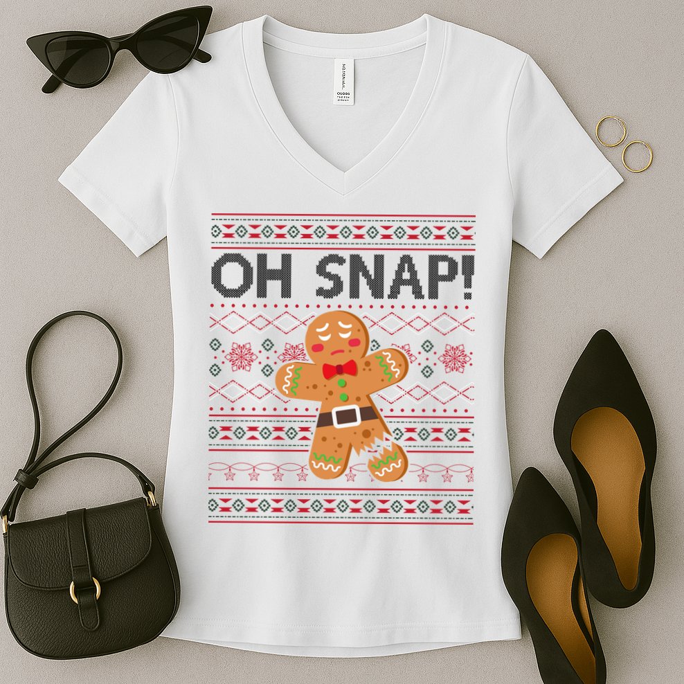 Oh Snap Gingerbread Ugly Christmas Funny Women's V-Neck T-Shirt