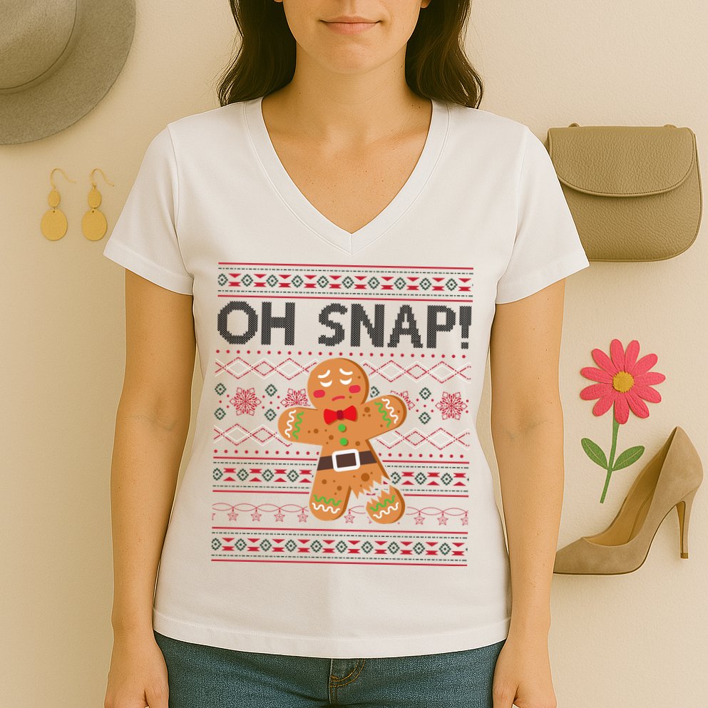 Oh Snap Gingerbread Ugly Christmas Funny Women's V-Neck T-Shirt