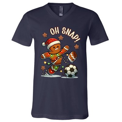 Oh Snap Gingerbreadman Christmas Soccer V-Neck T-Shirt