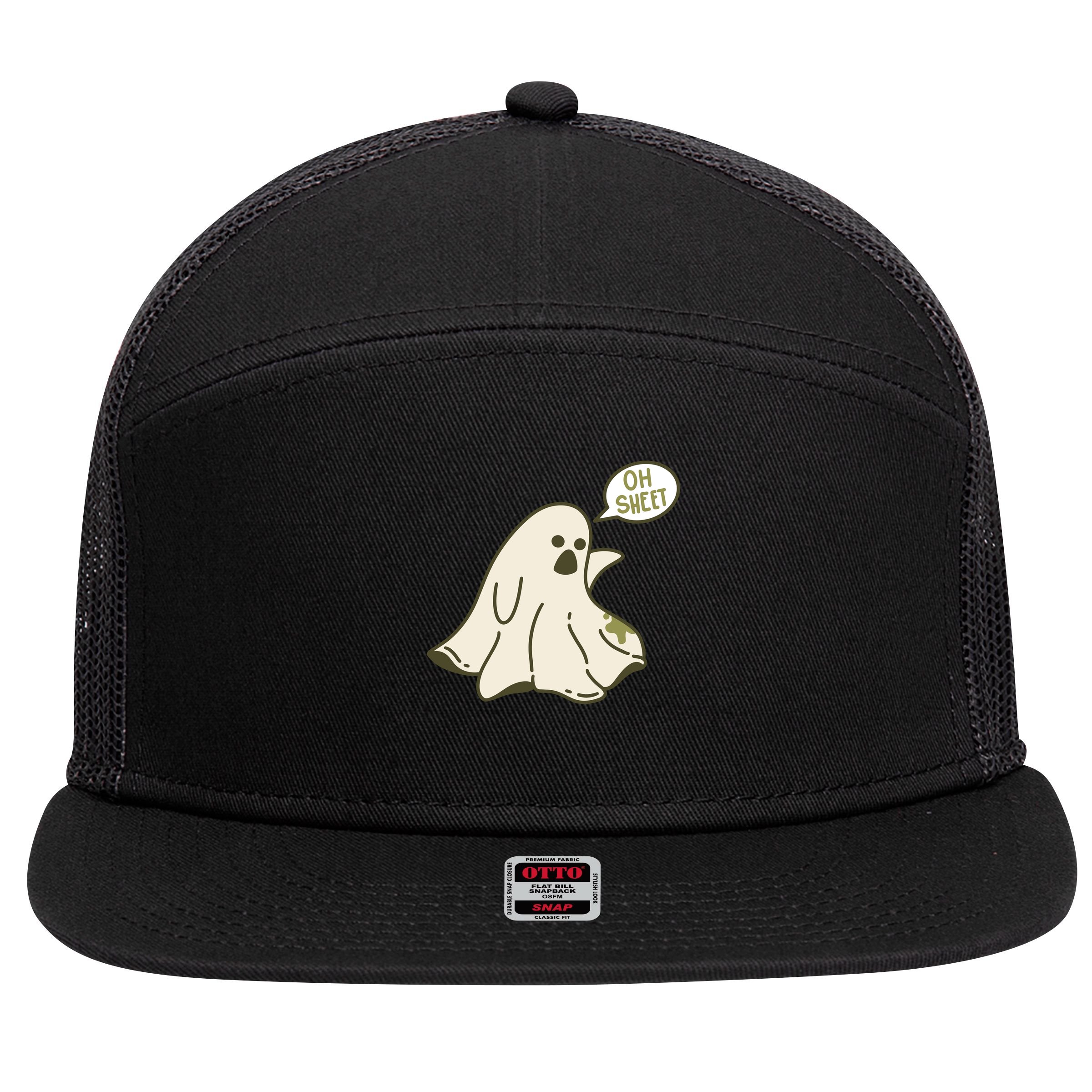 Oh Sheet Ghost Funny 7 Panel Mesh Trucker Snapback Hat