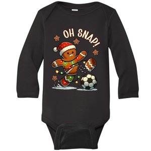 Oh Snap Gingerbreadman Christmas Soccer Baby Long Sleeve Bodysuit