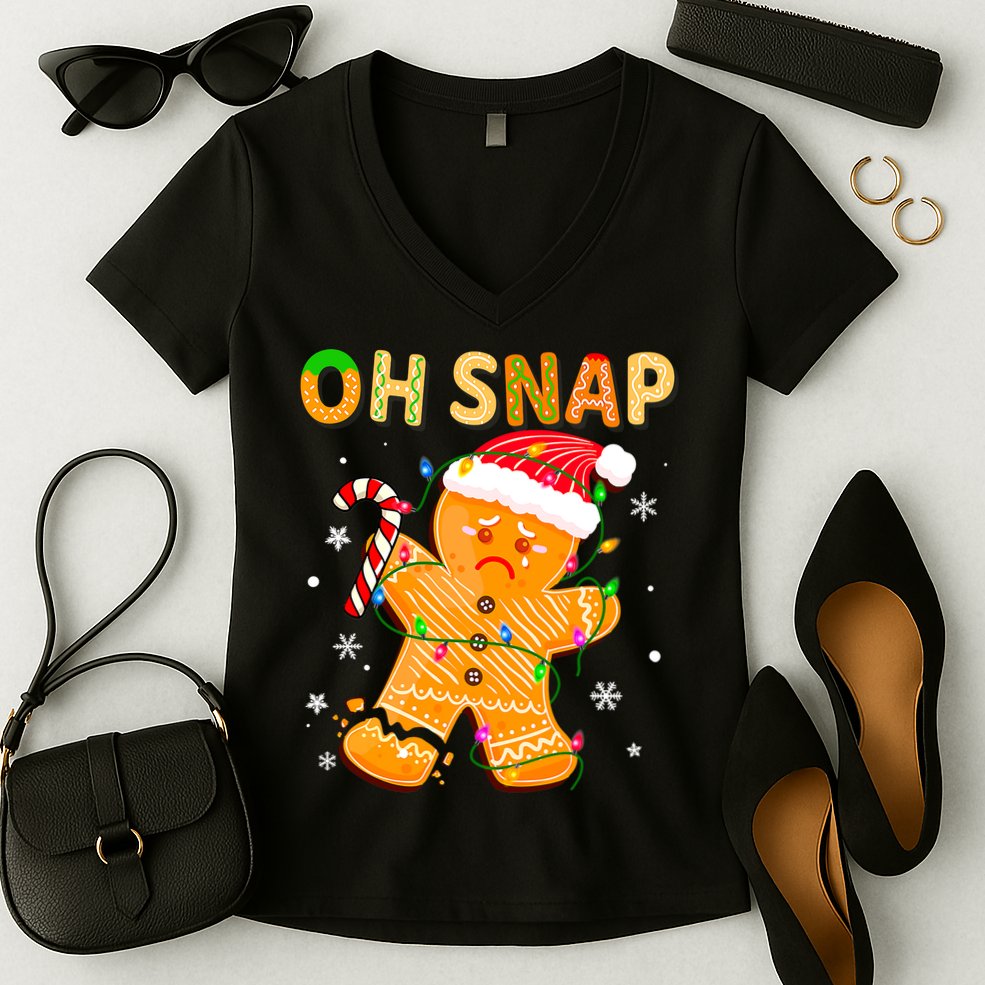 Oh Snap Gingerbread Man Christmas Cookie Costume Baking Team Women's V-Neck T-Shirt