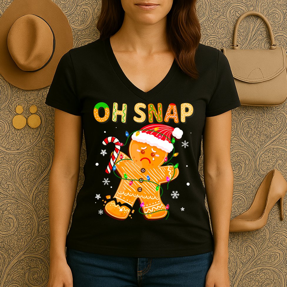Oh Snap Gingerbread Man Christmas Cookie Costume Baking Team Women's V-Neck T-Shirt