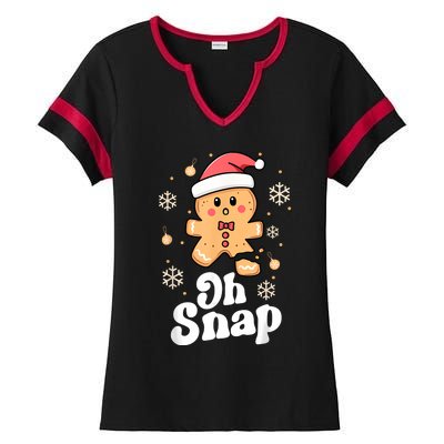 Oh Snap Gingerbread Man Cute Christmas Cookie Baking Team Ladies Halftime Notch Neck Tee