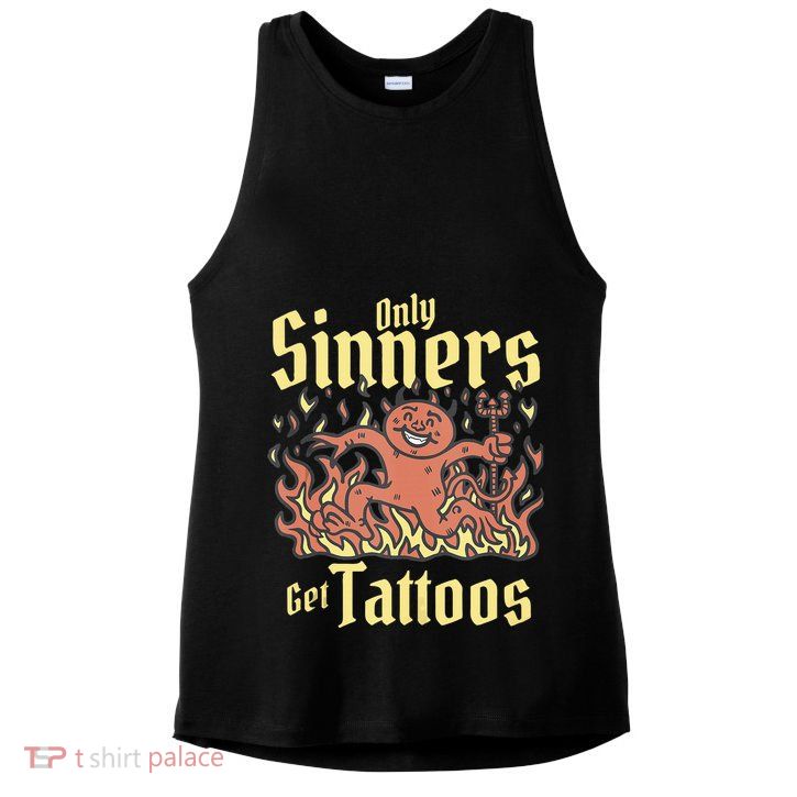 Only Sinners Get Tattoos Ladies PosiCharge Tri-Blend Wicking Tank