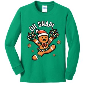 Oh Snap Gingerbreadman Cheerleader Christmas Cheerleading Kids Long Sleeve Shirt