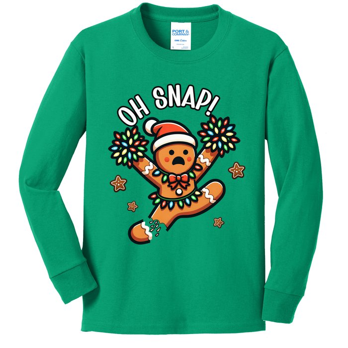 Oh Snap Gingerbreadman Cheerleader Christmas Cheerleading Kids Long Sleeve Shirt