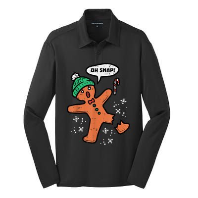 Oh Snap Gingerbread Man Funny Christmas Xmas Silk Touch Performance Long Sleeve Polo