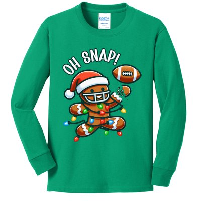 Oh Snap Gingerbreadman Christmas Football Kids Long Sleeve Shirt