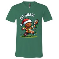 Oh Snap Gingerbreadman Christmas Football V-Neck T-Shirt