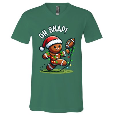 Oh Snap Gingerbreadman Christmas Football V-Neck T-Shirt