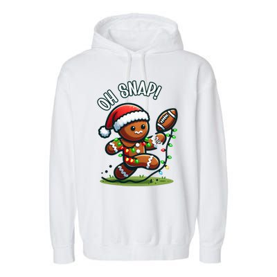 Oh Snap Gingerbreadman Christmas Football Garment-Dyed Fleece Hoodie