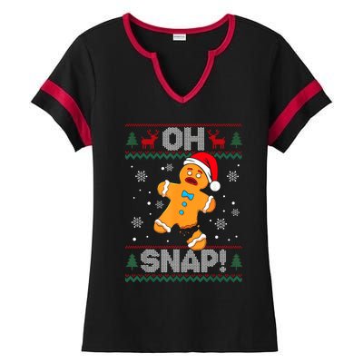 Oh Snap Gingerbread Man Cookie Christmas Funny Ugly Sweater Ladies Halftime Notch Neck Tee