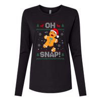 Oh Snap Gingerbread Man Cookie Christmas Funny Ugly Sweater Womens Cotton Relaxed Long Sleeve T-Shirt