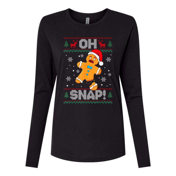 Oh Snap Gingerbread Man Cookie Christmas Funny Ugly Sweater Womens Cotton Relaxed Long Sleeve T-Shirt