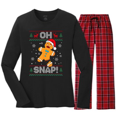 Oh Snap Gingerbread Man Cookie Christmas Funny Ugly Sweater Women's Long Sleeve Flannel Pajama Set 