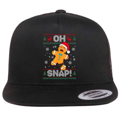 Oh Snap Gingerbread Man Cookie Christmas Funny Ugly Sweater Flat Bill Trucker Hat