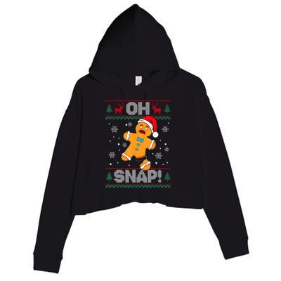 Oh Snap Gingerbread Man Cookie Christmas Funny Ugly Sweater Crop Fleece Hoodie