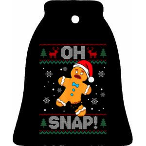 Oh Snap Gingerbread Man Cookie Christmas Funny Ugly Sweater Ceramic Bell Ornament