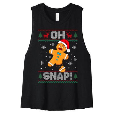 Oh Snap Gingerbread Man Cookie Christmas Funny Ugly Sweater Women's Racerback Cropped Tank