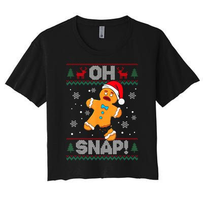 Oh Snap Gingerbread Man Cookie Christmas Funny Ugly Sweater Women's Crop Top Tee