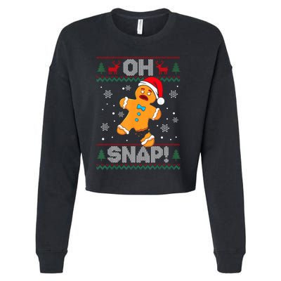 Oh Snap Gingerbread Man Cookie Christmas Funny Ugly Sweater Cropped Pullover Crew