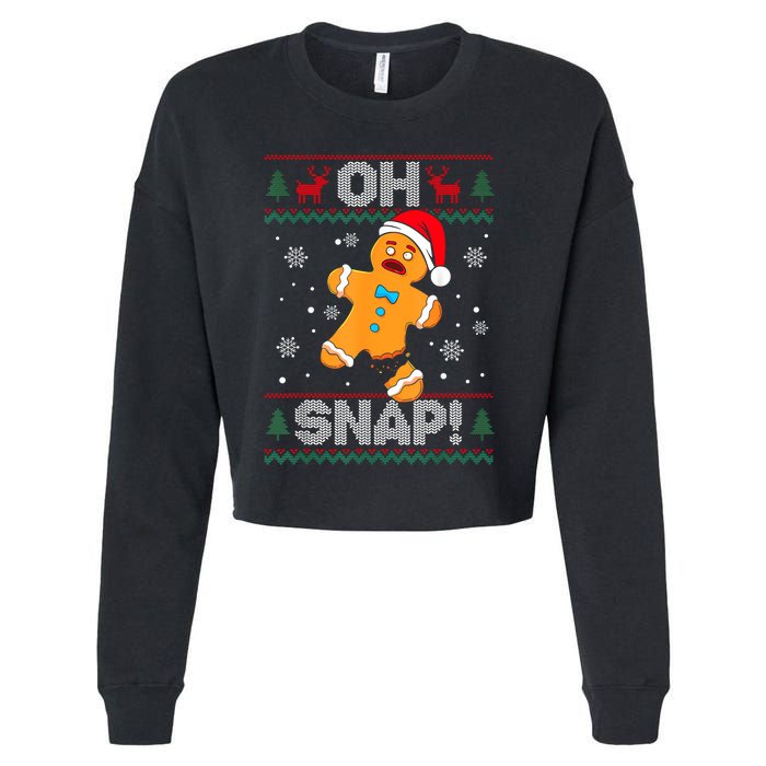 Oh Snap Gingerbread Man Cookie Christmas Funny Ugly Sweater Cropped Pullover Crew