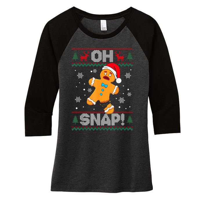 Oh Snap Gingerbread Man Cookie Christmas Funny Ugly Sweater Women's Tri-Blend 3/4-Sleeve Raglan Shirt