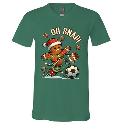 Oh Snap Gingerbreadman Christmas Soccer V-Neck T-Shirt