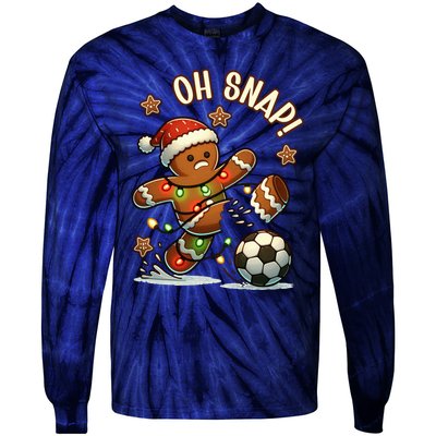 Oh Snap Gingerbreadman Christmas Soccer Tie-Dye Long Sleeve Shirt