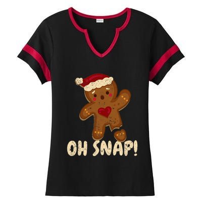 Oh Snap Gingerbread Man Cookie Broken Leg Funny Christmas Ladies Halftime Notch Neck Tee