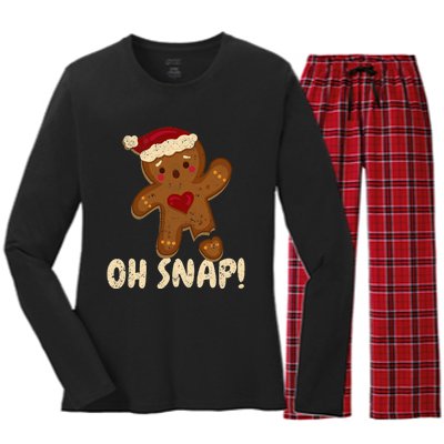 Oh Snap Gingerbread Man Cookie Broken Leg Funny Christmas Women's Long Sleeve Flannel Pajama Set 