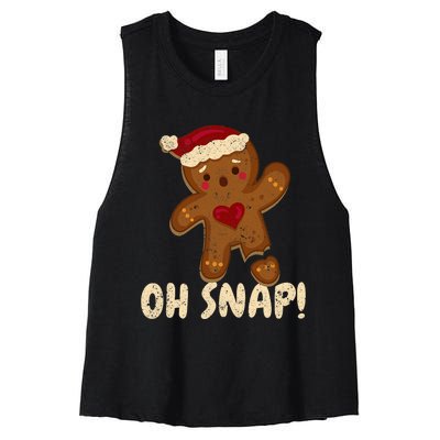 Oh Snap Gingerbread Man Cookie Broken Leg Funny Christmas Women's Racerback Cropped Tank