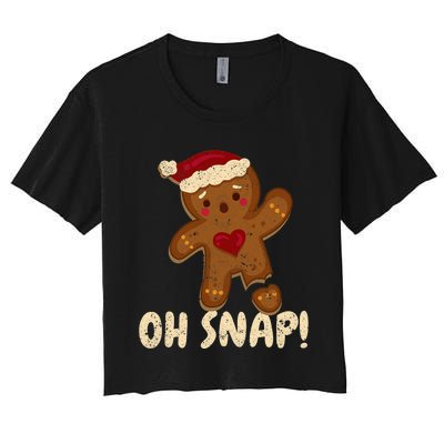 Oh Snap Gingerbread Man Cookie Broken Leg Funny Christmas Women's Crop Top Tee