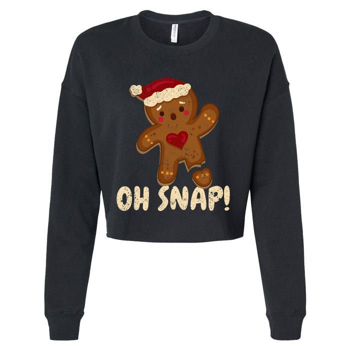 Oh Snap Gingerbread Man Cookie Broken Leg Funny Christmas Cropped Pullover Crew