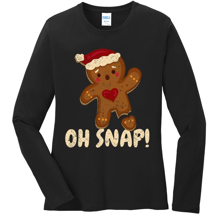 Oh Snap Gingerbread Man Cookie Broken Leg Funny Christmas Ladies Long Sleeve Shirt