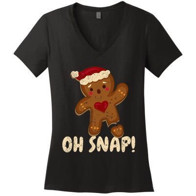 Oh Snap Gingerbread Man Cookie Broken Leg Funny Christmas Women's V-Neck T-Shirt