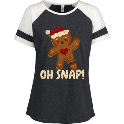 Oh Snap Gingerbread Man Cookie Broken Leg Funny Christmas Enza Ladies Jersey Colorblock Tee