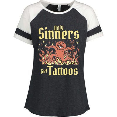 Only Sinners Get Tattoos Enza Ladies Jersey Colorblock Tee