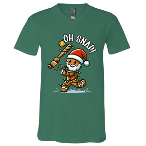 Oh Snap Gingerbreadman Christmas Softball V-Neck T-Shirt