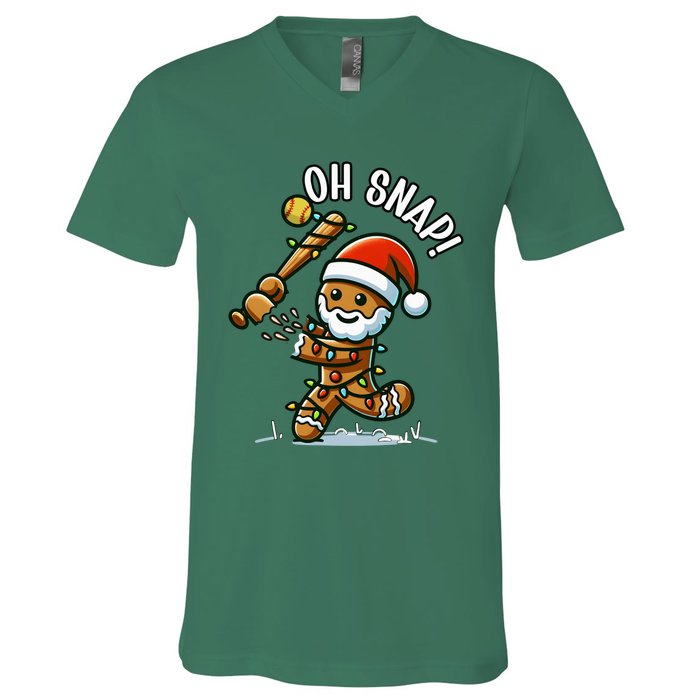 Oh Snap Gingerbreadman Christmas Softball V-Neck T-Shirt