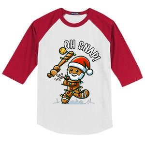 Oh Snap Gingerbreadman Christmas Softball Kids Colorblock Raglan Jersey