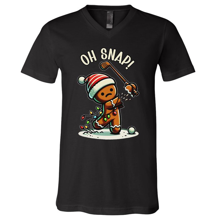 Oh Snap Gingerbreadman Golfer Golf Christmas Golfing V-Neck T-Shirt