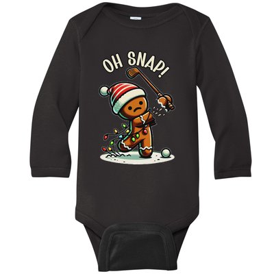 Oh Snap Gingerbreadman Golfer Golf Christmas Golfing Baby Long Sleeve Bodysuit