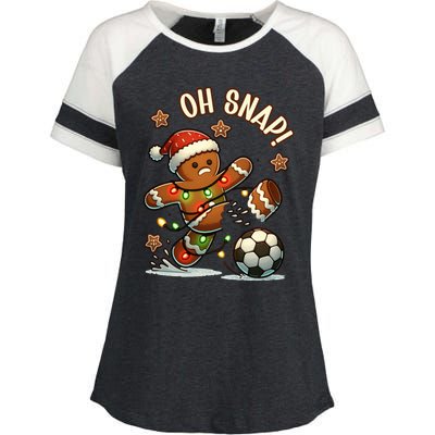 Oh Snap Gingerbreadman Christmas Soccer Enza Ladies Jersey Colorblock Tee